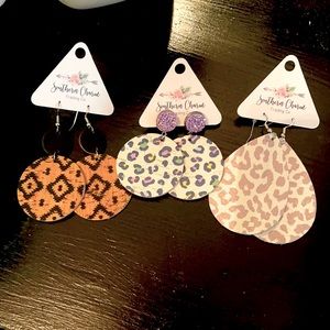 Southern Charm earrings, 3 sets. Leopard NWT